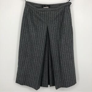 Salvatore Ferragamo Pinstripe Skirt Womens 12 Gray Pleated Fanfold Classic Lined